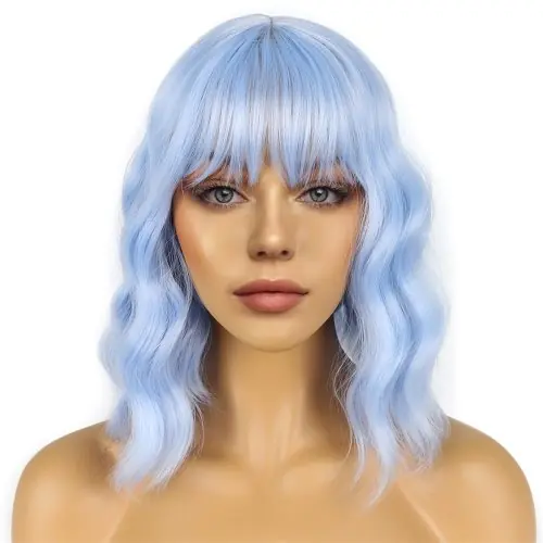Image de Perruque Rose Bouclée Courte - Style Bob Synthétique Résistant à la Chaleur