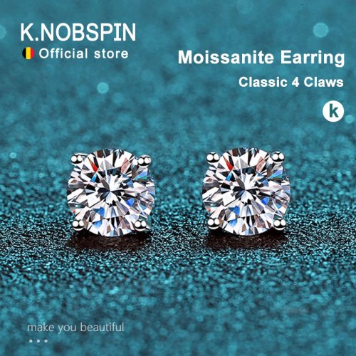 Immagine di Orecchini a Bottone in Argento Sterling 925 con Moissanite da 2,0 ct e Diamanti Coltivati in Laboratorio – Elegante Gioiello per Donne