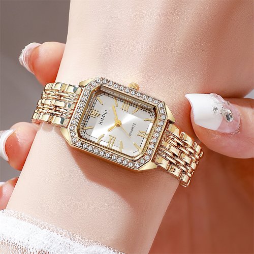 Image of Elegant 2025 Light Luxury Women's Watch with Diamond Accents and Gold Tone – Simple Business & Casual Quartz Wristwatch for Fashionable Students and Professionals