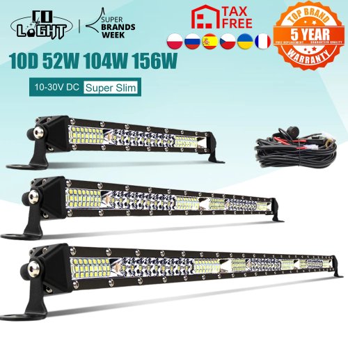Imagen de Barra de Luz LED de Trabajo 10D, 10, 20 y 30 Pulgadas, 52W, 104W, 156W, Combo 4x4, Ideal para Tractores, Barcos, Camiones 4WD, ATV y Vehículos Todo Terreno