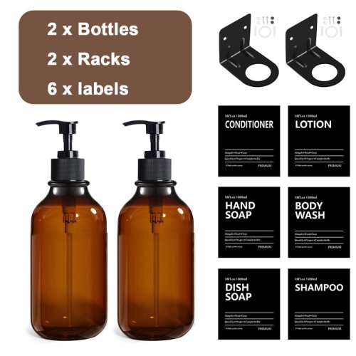 Immagine di 1/2/3PCS 500ML Dispenser di sapone da bagno con etichette impermeabili e rack Bottiglia vuota con po...