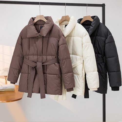 Imagen de Chaqueta con Cinturón para Mujer, Parka de Invierno Abrigo Cálido y Grueso para la Nieve, Prenda Acolchada de Algodón 2024
