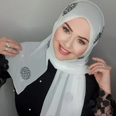 Image de Abaya Turban Instantané Blanc avec Strass
