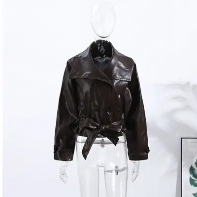 Image de Parka en cuir oversize femme col montant tendance