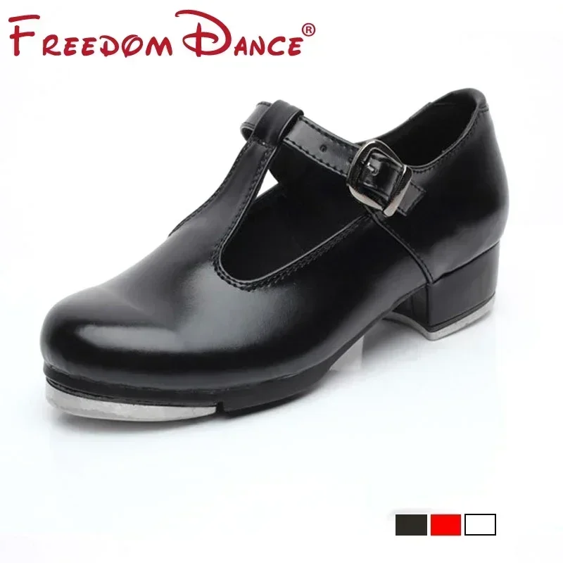 Zdjęcie Buty do tańca tap w kształcie litery T, błyszczące, z lakierowanej skóry, dla dzieci, dziewcząt i kobiet – buty jazzowe, stepowe, do klopingu, rozmiary 26–42, zwrot bezpłatny