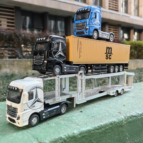 Image of 1:50 Scale Diecast Alloy Container Truck Model Toy with Pull-Back Function, Sound & Light Effects – Realistic Transport Vehicle for Boys