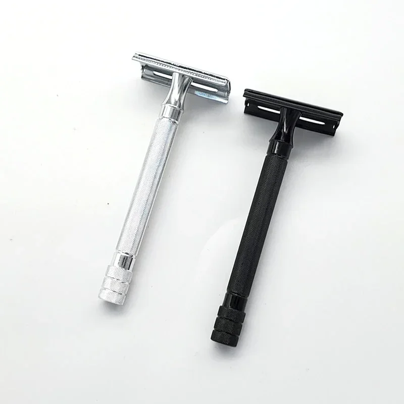 Image of Natural Gentle Shave: Classic Adjustable Safety Razor with Soft Brush for Men's Facial Hair Removal