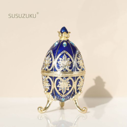 Image de Boîte à Bijoux Style Œuf de Fabergé - Rouge Émaillé