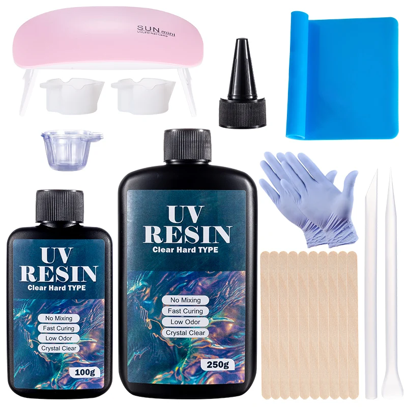 Imagen de Kit de Pegamento UV de Resina Dura con Epoxi de Curado Rápido y Herramientas para Artesanía, Joyería DIY y Creaciones Artísticas