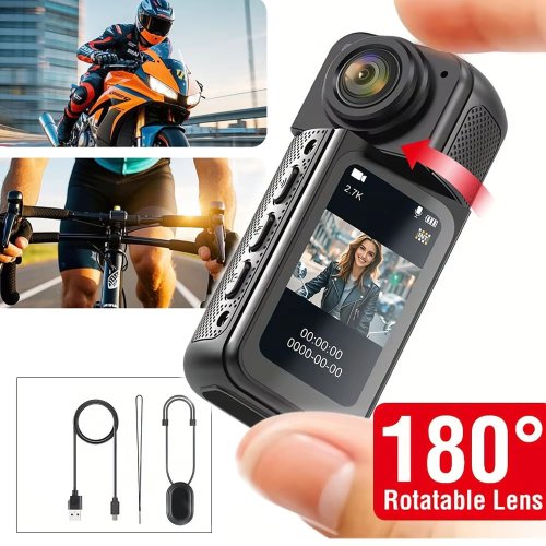 Bild von Mini Daumenkamera 2.7K mit WiFi – Magnetischer Fahrrad- und Motorrad-Rekorder für Outdoor-Sport & Radfahren mit 180° Drehung