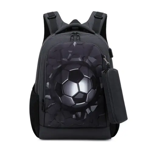 Image de Sac à Dos Écolier Résistant avec Charge USB - Noir