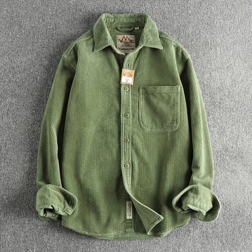 Afbeelding van Effen kleur corduroy vintage shirt voor heren Lentemode Eenvoudige basisblouse met lange mouwen Amerikaanse stijl Goede kwaliteit dichte jassen