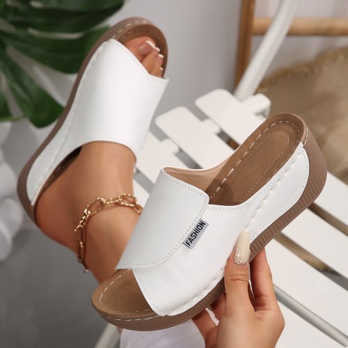 Image of Women Wedge Slippers Summer 2025 New Fashion Slippers Open Toe Breathable Sandals Comfortable Buckle Woman Shoes Slides Women