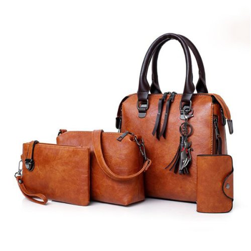 Bild von Frauen Verbund Quaste Tasche Luxus Leder Geldbörse Handtaschen Berühmte Marken Designer Top-Griff Weibliche Schulter Tasche 4 teile/satz