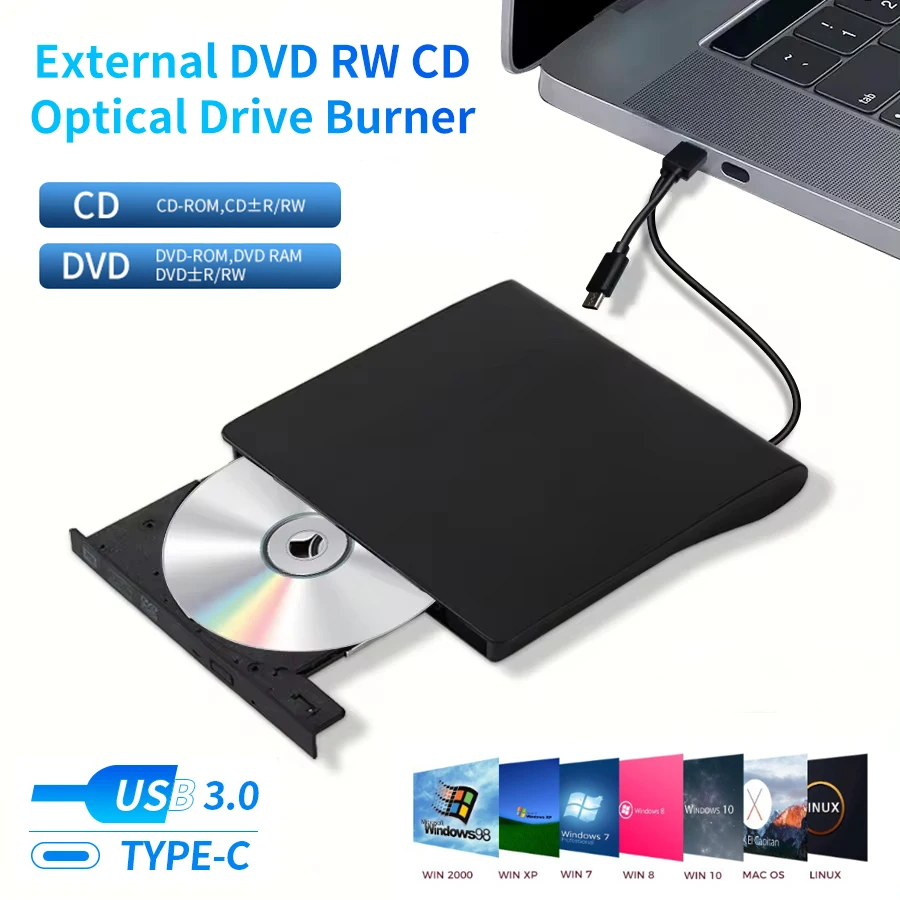 Afbeelding van USB 3.0 Type-C Externe DVD-Brandstation met Optische Schrijver en Lezer voor CD, DVD en Blu-ray – Draagbare DVD-Recorder voor PC en Laptop