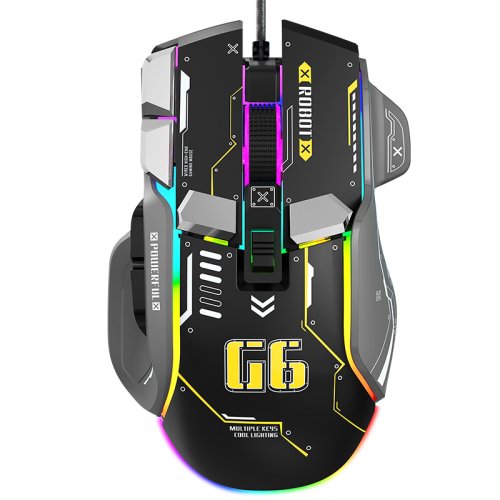 Imagen de Ratón Gaming con Cable G6 de 128000 DPI, Chip A826, RGB, Macroprogramable y Diseño Ergonómico para Juegos y Oficina