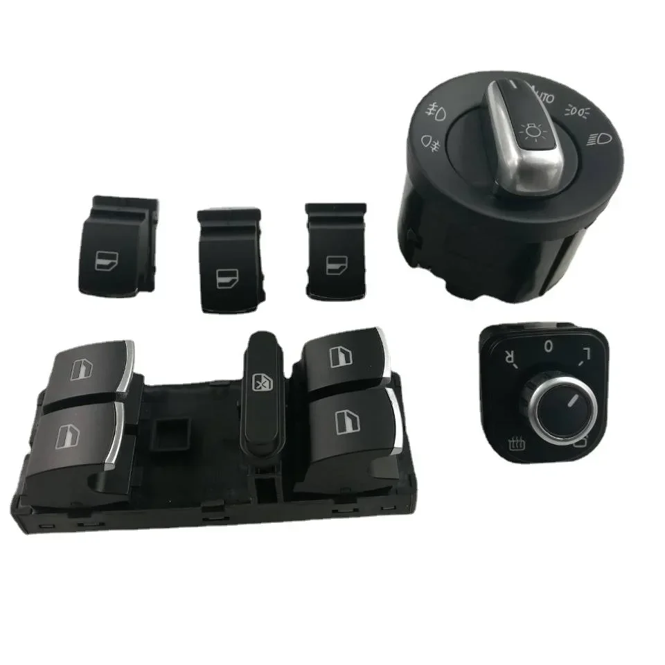 Image of Chrome Headlight Switch with Power Window Master Control for VW Golf 5 & 6, Jetta 5 & 6, Passat B6, Touran, Seat – OEM Compatible 5ND941431B / 5ND959855