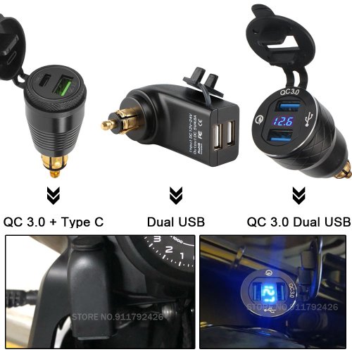 Image of QC3.0 Dual USB Charger 12V Power Adapter with Hella DIN Socket for BMW F750GS, S1000XR, F800R, R1250GS, G650XGS, F900R, R1200RT, R1200GS Adventure