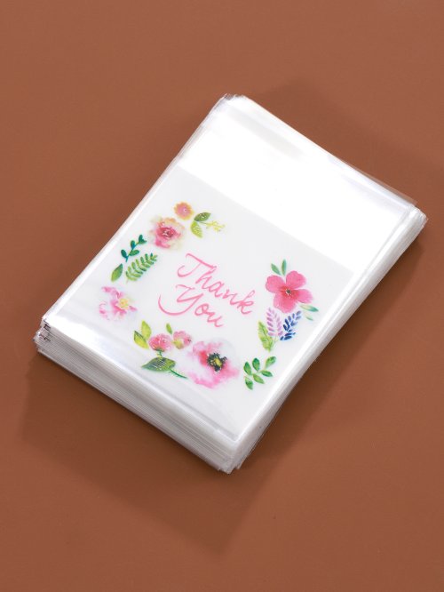 Afbeelding van 100 stks Kleurrijke Bloemen DANK U zelfklevende Zak Plastic Zakjes voor DIY Sieraden Display Cookies Opslag Geschenken Tas groothandel