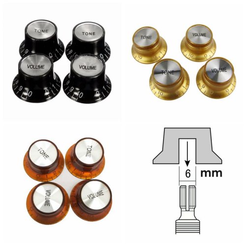 Image of Premium 4-Piece Guitar Top Hat Knobs Set – 2 Volume & 2 Tone Controls with Silver Bell Finish for LP, SG, and Electric Guitars