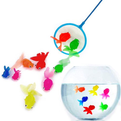 Image of 7-Piece Soft Rubber Goldfish Bath Toys Set for Toddlers – Realistic Mini Fish for Kids' Water Play, Swimming, and Beach Fun