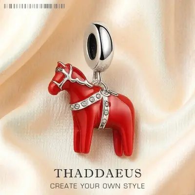 Image de Pendentif Cheval Dalarna Rouge - Argent Sterling 925