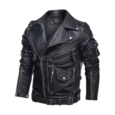 Image de Veste Moto Homme Cuir PU - Style Urbain & Protection Hivernale