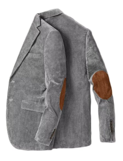 Immagine di Blazer Uomo in Velluto a Coste con Toppa al Gomito – Giacca Casual Monopetto per Primavera e Autunno