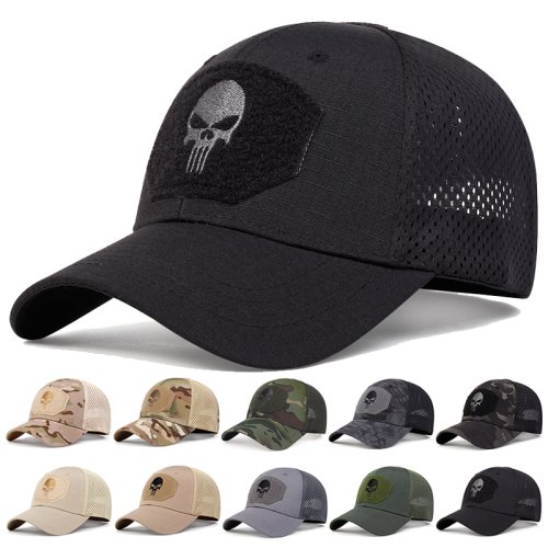 Imagen de Gorras de béisbol transpirables con etiqueta bordada de calavera Unisex, sombrero informal ajustable para exteriores para primavera y otoño, sombrero protector solar