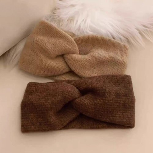 Immagine di Fasce per Capelli in Lana Lavorata a Maglia Vintage – Turbanti e Fasciature Unicolor con Croce per Donne e Ragazze, Calde e Stilose