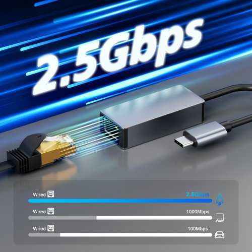 Afbeelding van USB 3.0 Type-C naar RJ45 Netwerkadapter 2,5 Gbps - Gigabit Ethernet Converter voor PC en Laptop met Windows 8, 10 en 11