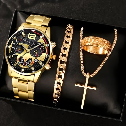 Immagine di Set Orologio da Uomo di Lusso con Accessori in Lega dorata