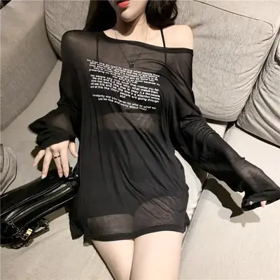 Image de T-Shirt Femme Large Lettres - Style Coréen Été