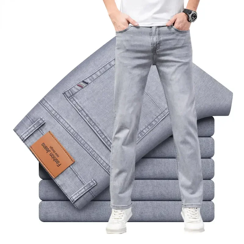 Afbeelding van Stijlvolle Heren Jeans - Lichtgrijs Blauw, Hoge Taille & Stretch