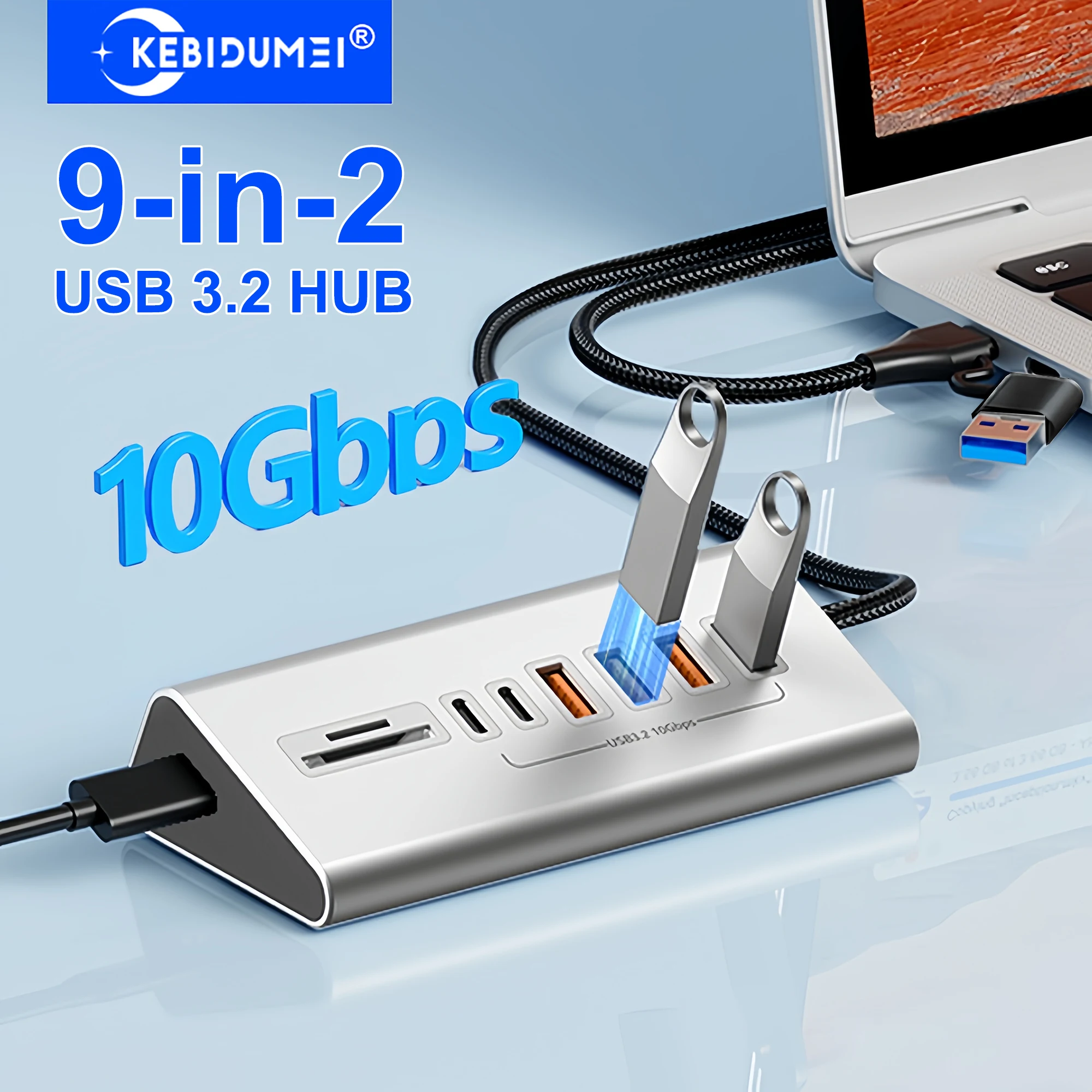 Afbeelding van USB 3.2 Docking Station met 10 Gbps Snelheid, Type-C Hub met Kaartlezer en Aluminium Ontwerp – 8-9 Poorten Schakelaar voor PC en Laptop