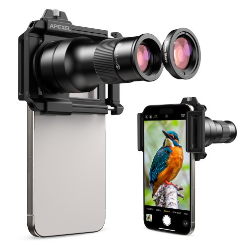 Bild von Apexel 2-in-1 Tele-Makro-Objektiv-Set: 6-fach Teleobjektiv und 150 mm Makroobjektiv mit universellem Clip für iPhone und Android-Smartphones
