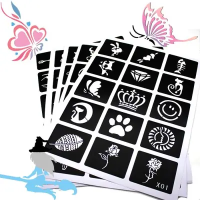 Image de Pochoirs Tatouage Paillettes - 133 Modèles Fleurs & Papillons