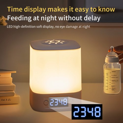 Bild von Wiederaufladbares LED-Nachtlicht mit Digitaluhr, USB-betrieben, einstellbare Helligkeit – moderne Nachttischlampe für Babyzimmer, Kinderzimmer und Leseschlafzimmer
