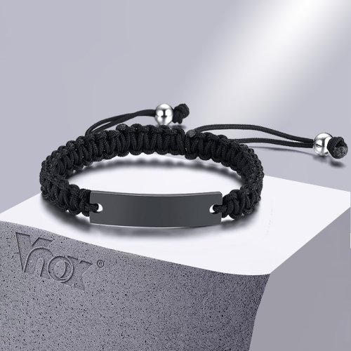 Image of Personalized Men's Braided Rope Chain Bracelet with Custom Engraving - Adjustable Length, Name, Date, Initials & Quote