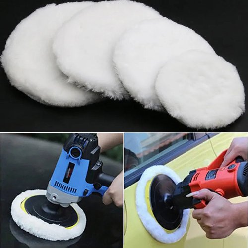 Imagen de Juego de 5 Almohadillas de Pulido de Lana para Coche - Kit de Pulido Automático con Tamaños 3, 4, 5, 6 y 7 Pulgadas para Máquina Pulidora, Ideal para Encerado y Cuidado de Pintura