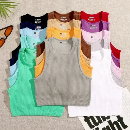 Image de Haut Court Femme Tricot Côtelé Élastique