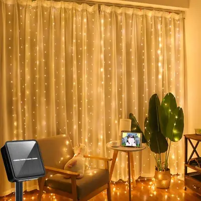 Image de Rideau Lumineux Solaire 300 LED - Décoration Extérieure Étanche