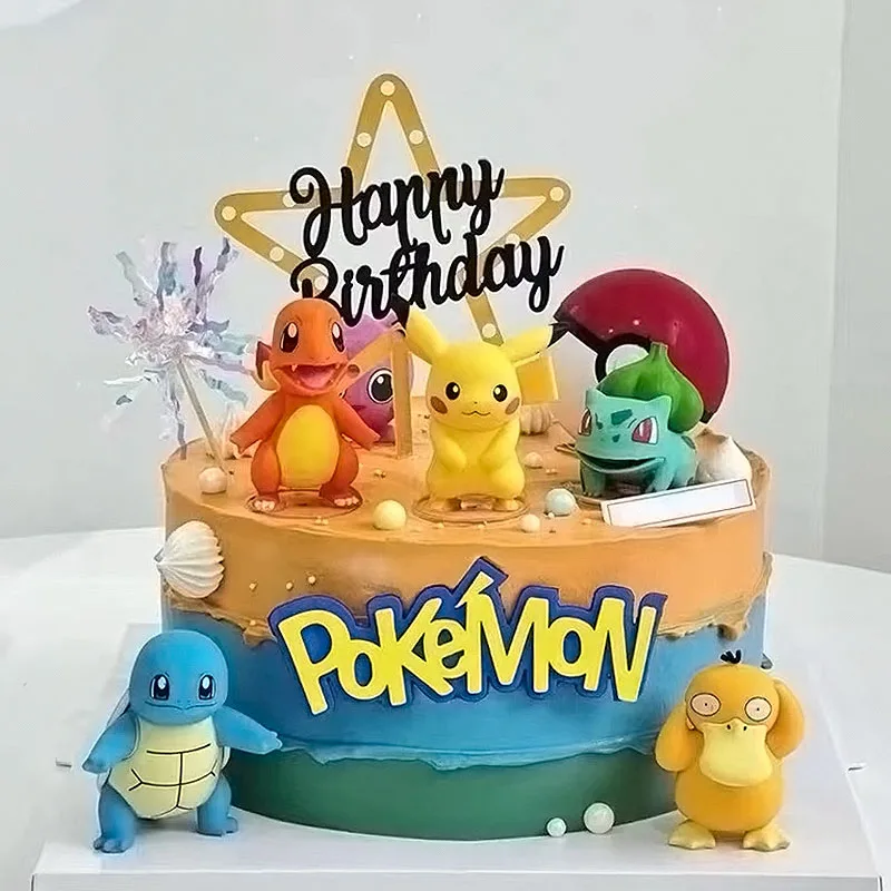 Image of 13Pcs/set Pokemon Cake Anime Figure Pikachu Party Happy Birthday Pokemon Cake Decoration Supplies Ornaments Boy Kids Gift