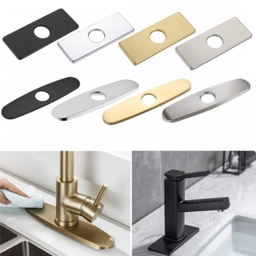 Image of Stainless Steel Single Hole Faucet Deck Plate Cover for Bathroom and Kitchen Sink - Universal Fit Tap Concealer