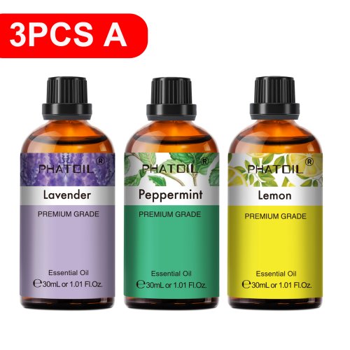 Afbeelding van Natuurlijke Essentiële Oliën Set van 30 ml voor Aromatherapie en Kaarsen Maken – Lavendel, Citroen, Pepermunt, Sandelhout & Kaneel