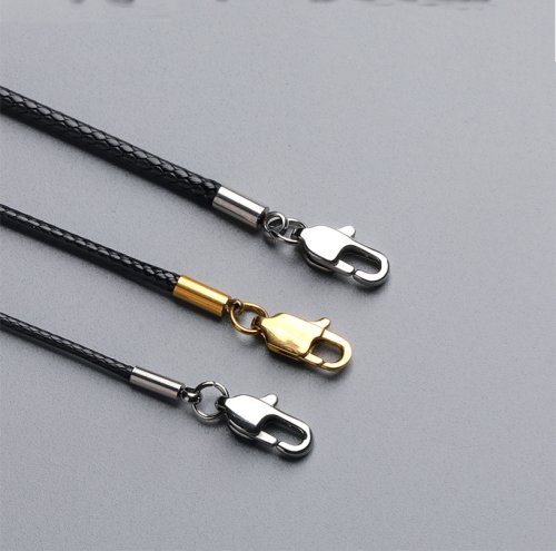 Image de Collier Chaîne Corde Cirée avec Cordon Cuir - Pendentif Homme & Femme