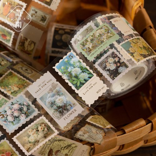 Afbeelding van 55 mm x 200 cm Vintage Stempel Washi Tape – Decoratieve Collageband voor Scrapbooking, Dagboek en Craft Projecten