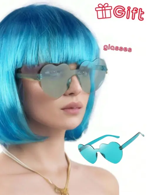 Image de Perruque Bobo Colorée Halloween + Lunettes Cœur Gratuites