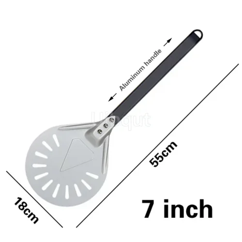 Afbeelding van Pizza draaien kleine pizzaschil peddel kort rond gereedschap antislip houten handvat 7 8 9 inch geperforeerde pizzaschep aluminium