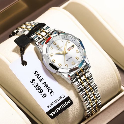Imagen de Reloj de Mujer Moderno y Elegante con Luz Nocturna, Resistente al Agua, Fecha y Día de la Semana, Cuarzo de Acero Inoxidable de Alta Calidad